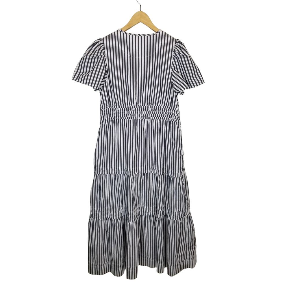 Quince Womens 100% Organic Cotton Poplin Tiered Maxi Dress Hudson Stripe Large - Picture 3 of 8